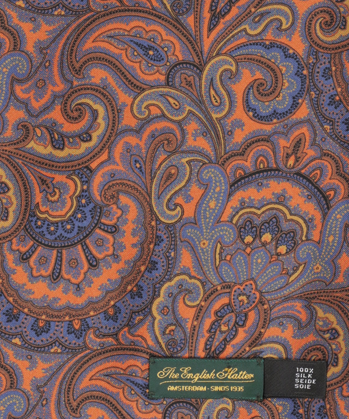 Zijden Cashmere Sjaal | Blauw Oranje Paisley Oranje Effen