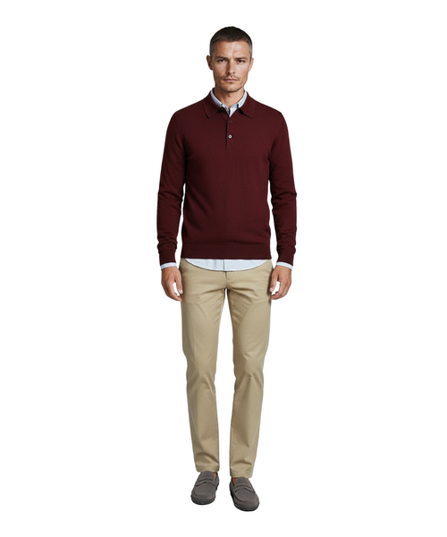 Pullover polo merino wol | Bordeaux