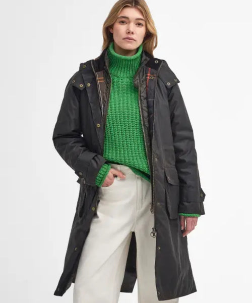 Barbour Long Cannich Wax Jacket Dames | Groen