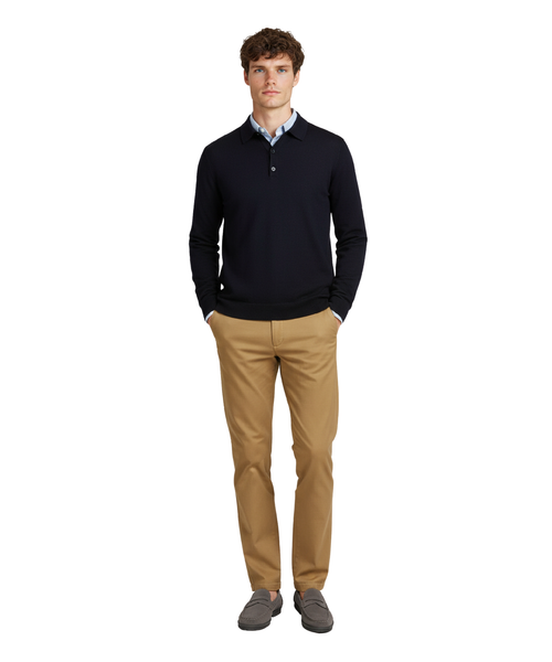 Pullover polo merino wol | Navy