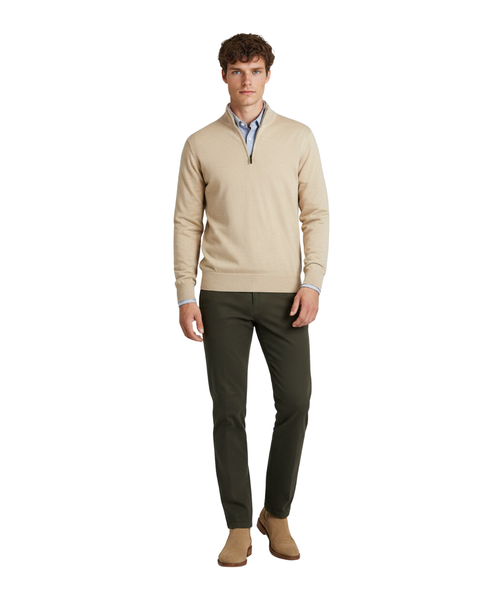 Pullover Merinowol ritskraag | Beige