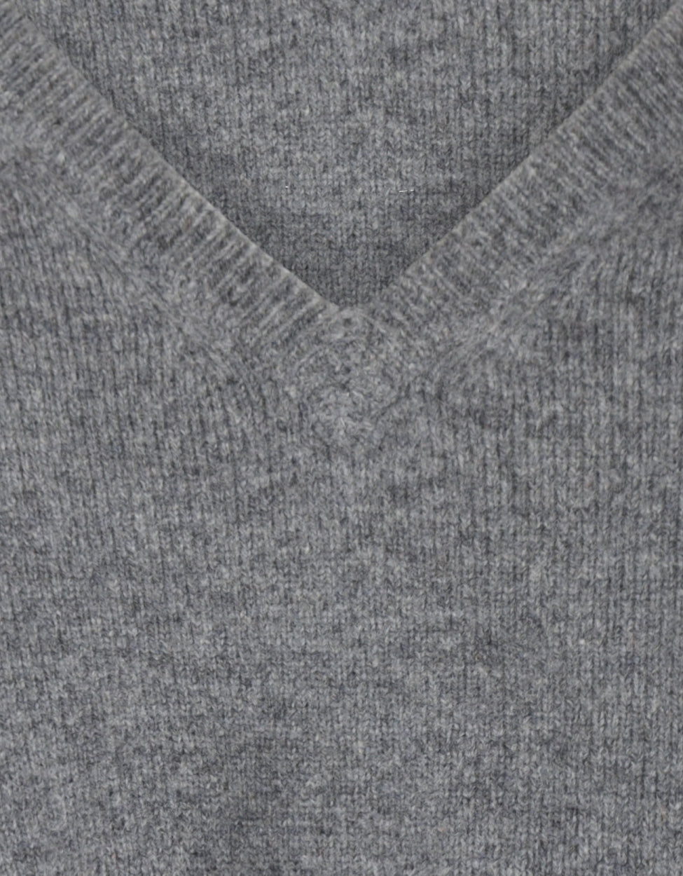 Klassischer Lammwollpullover mit V-Ausschnitt | Grau
