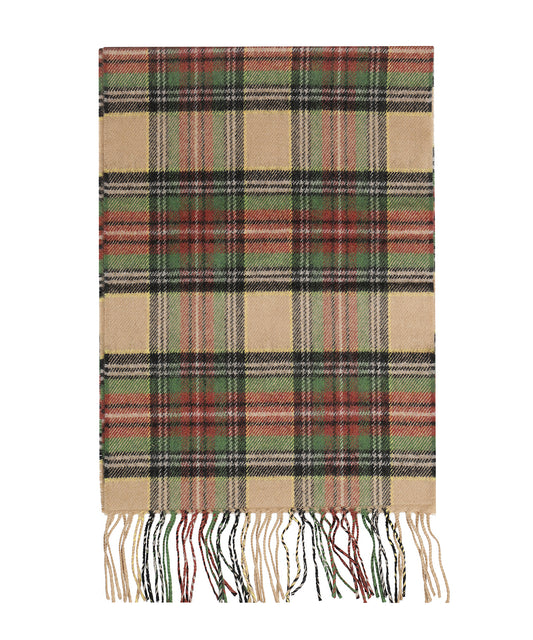 Merino Luxury Wool Scarf | Green Brown Charcaol Camel Check
