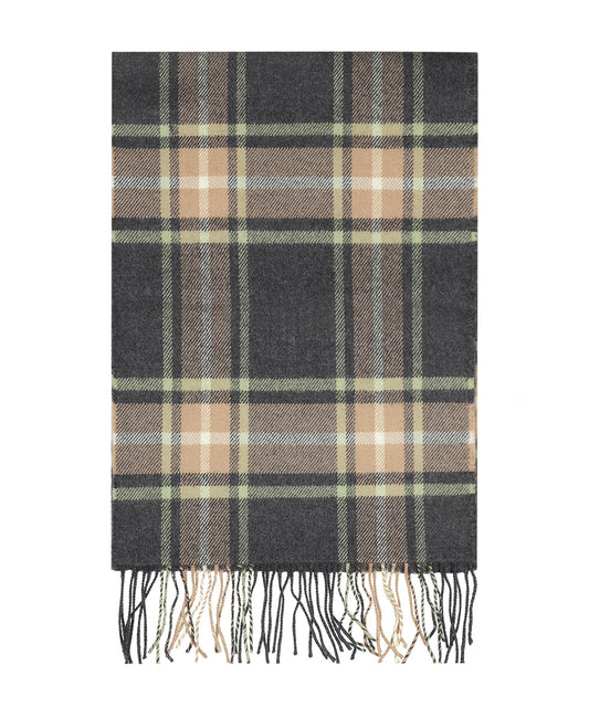 Merino Luxury Wool Scarf | Grey Beige and Light Green Check