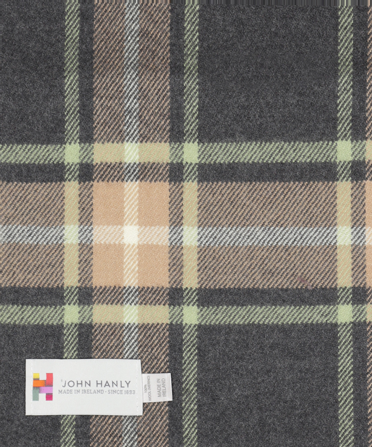 Merino Luxury Wool Scarf | Grey Beige and Light Green Check