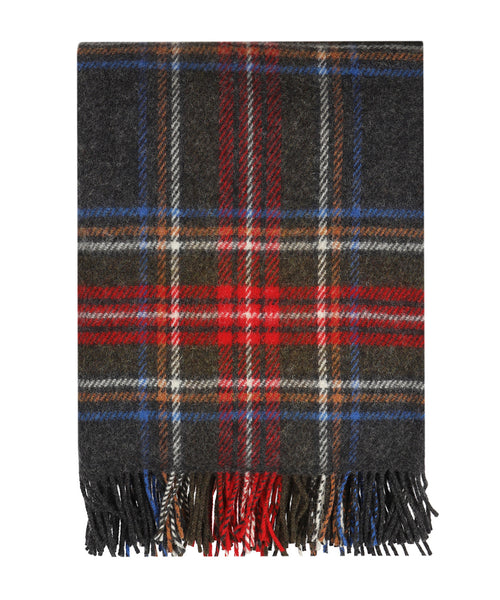Ierse Plaid van Shetland Wol | Grey Red Stewart Plaid