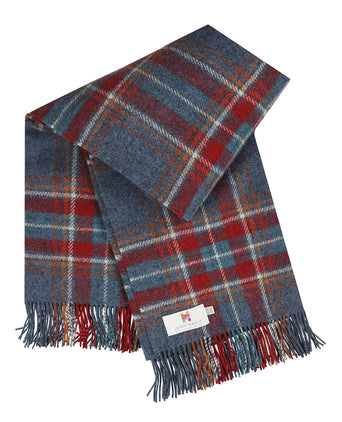 Ierse Plaid van Shetland Wol | Denim Blue Rust Red Plaid