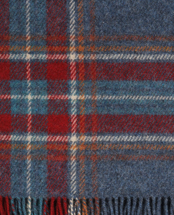 Ierse Plaid van Shetland Wol | Denim Blue Rust Red Plaid