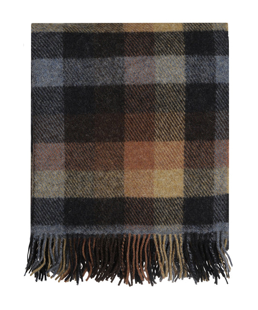John Hanly Plaid Shetland | Brown CharcoalGrey Rust Box Plaid