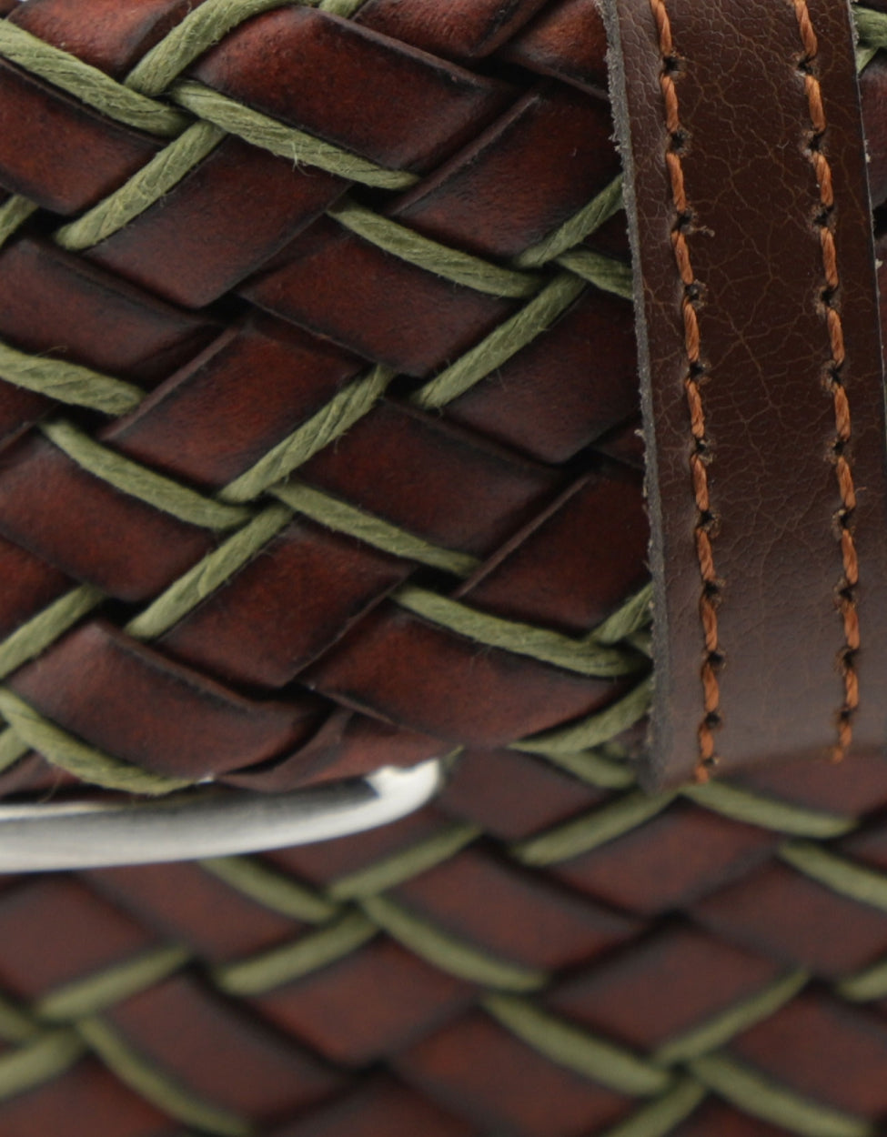 Riem Leer gevlochten | Bruin Groen