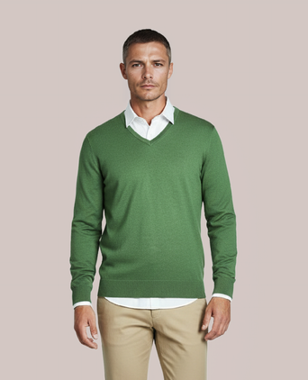 Pullover V-Hals Cotton/Cashmere | Groen