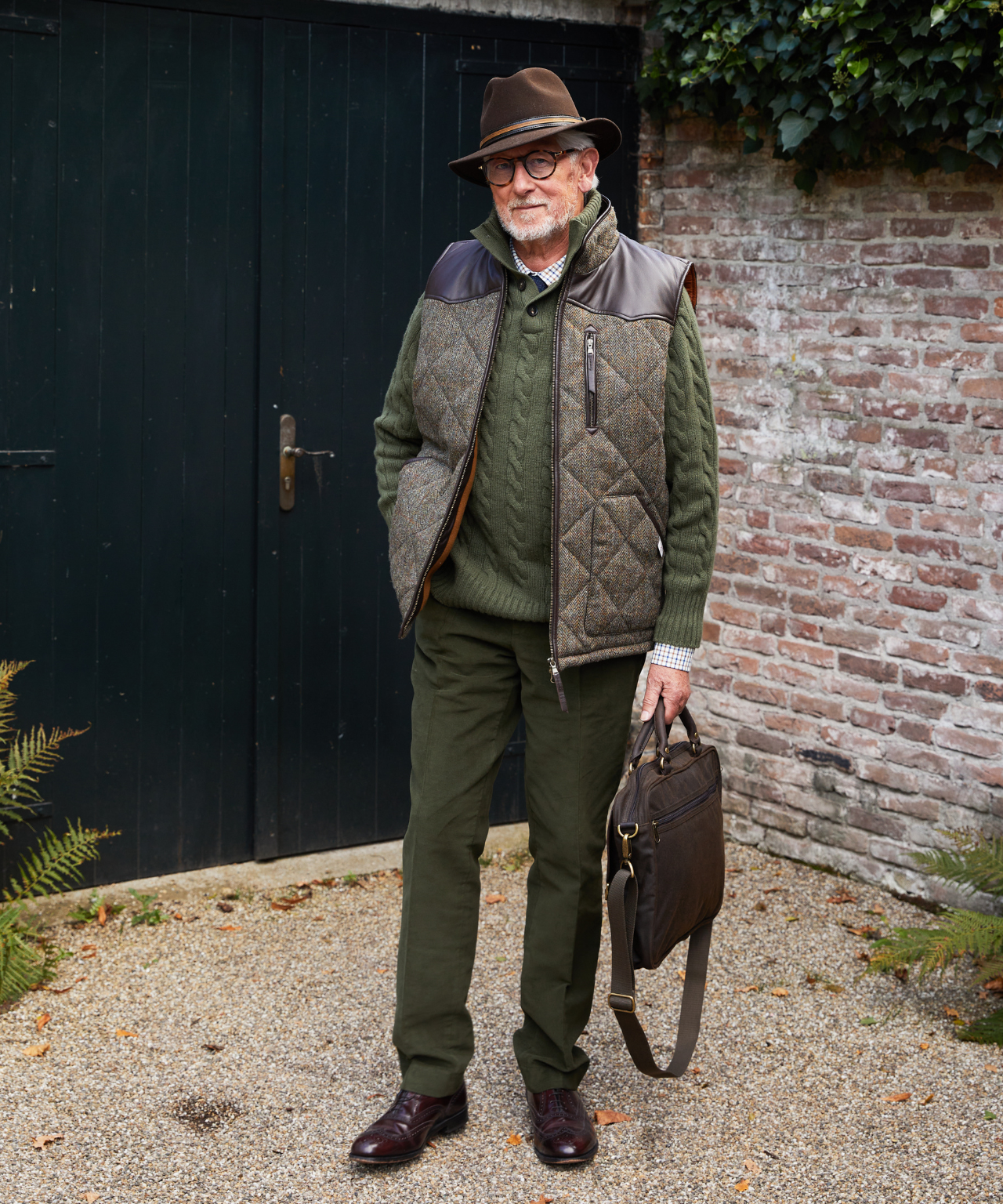 Bodywarmer | Groen/Bruin melange herringbone