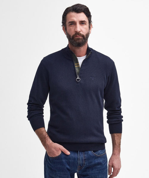 Barbour Baumwoll-Pullover mit halbem Reißverschluss | Marineblau