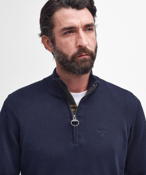 Barbour Baumwoll-Pullover mit halbem Reißverschluss | Marineblau
