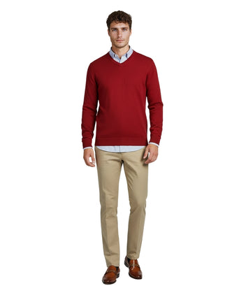 Pullover katoen v-hals | Bordeaux Rood