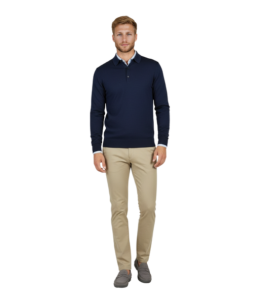Pullover polo merino wol | Blauw