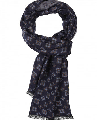 Viscose Sjaal met klassieke Print | Denim Blauw