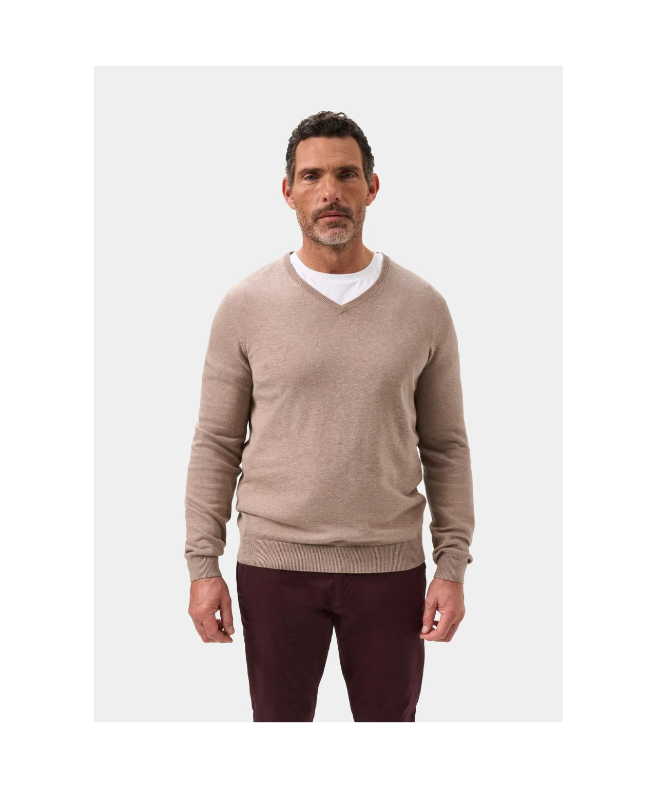 Pullover Cotton/Cashmere v-neck | Brown