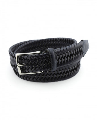 Elastische Leren Gevlochten Riem | Navy