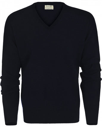 William Lockie V-hals Lamswol Pullover | Navy