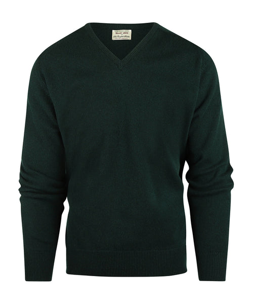 William Lockie V-hals Lamswol Pullover | Tartan Green