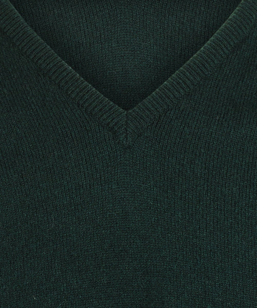 William Lockie V-hals Lamswol Pullover | Tartan Green
