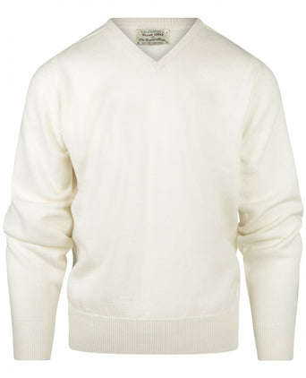 William Lockie V-hals Lamswol Pullover | Ecru