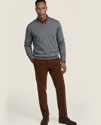 Merinowollpullover mit V-Ausschnitt | Grau