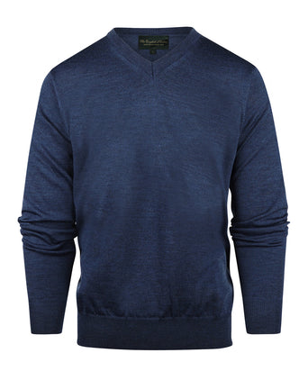 Merinowollpullover mit V-Ausschnitt | Blau