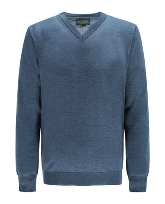 Pullover aus Merinowolle mit V-Ausschnitt | Blau-Mix