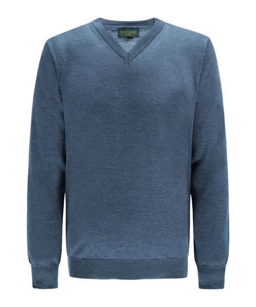 Pullover aus Merinowolle mit V-Ausschnitt | Blau-Mix