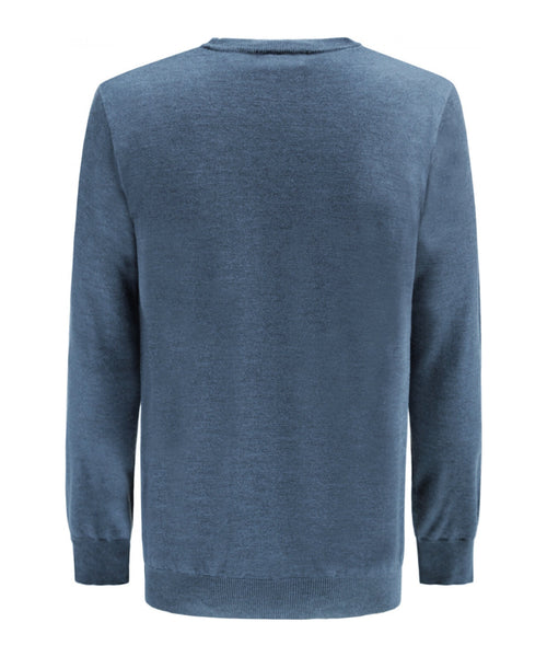 Pullover aus Merinowolle mit V-Ausschnitt | Blau-Mix