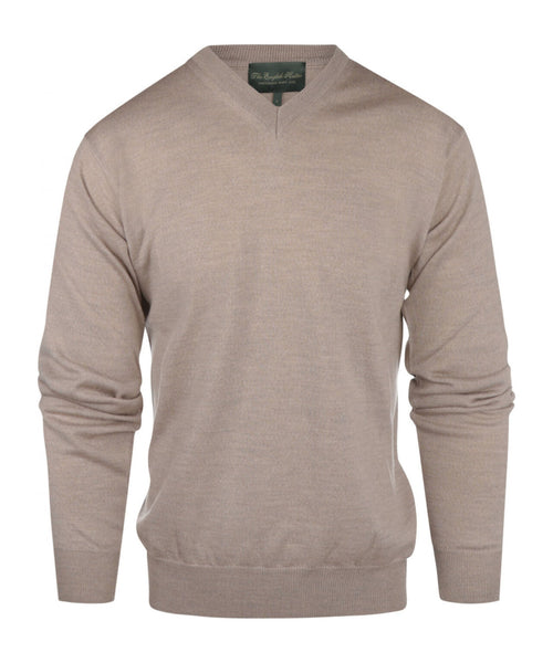Pullover merino wol v-hals | Donker Beige