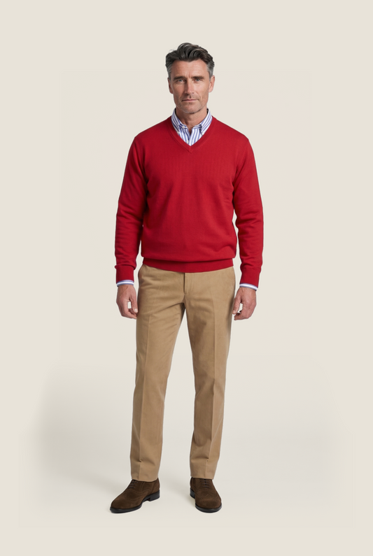 Merino V-Hals Pullover | Rood