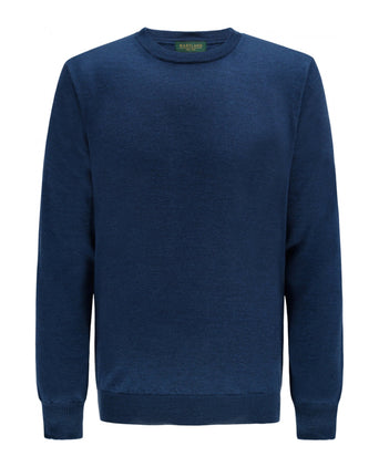 Merinowollpullover mit Rundhalsausschnitt | Blau