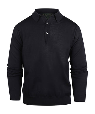 Polo-Pullover aus Merinowolle | Marineblau Polo-Pullover aus Merinowolle | Marineblau