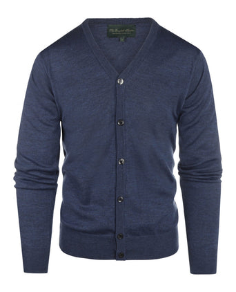 Cardigan mit Knöpfen, feine Merinowolle | Hellindigo