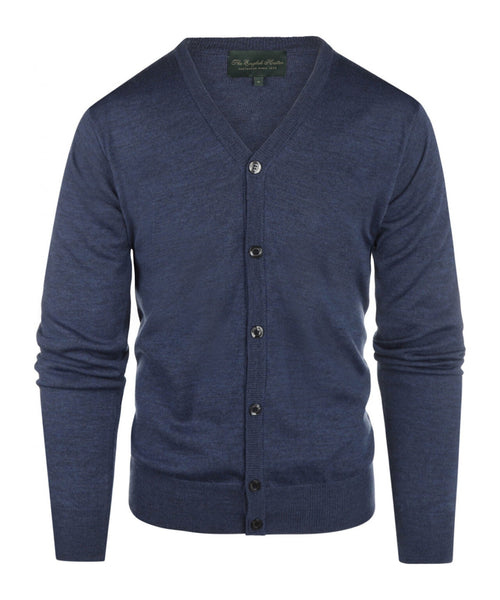 Cardigan mit Knöpfen, feine Merinowolle | Hellindigo