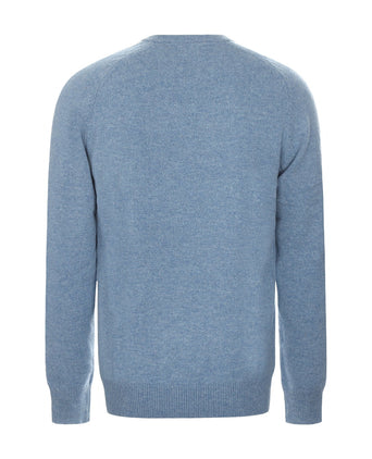 Klassischer Lammwollpullover mit V-Ausschnitt | Blau