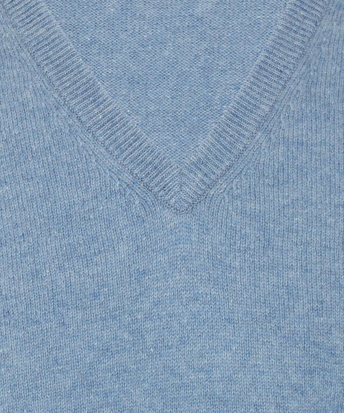 Klassischer Lammwollpullover mit V-Ausschnitt | Blau