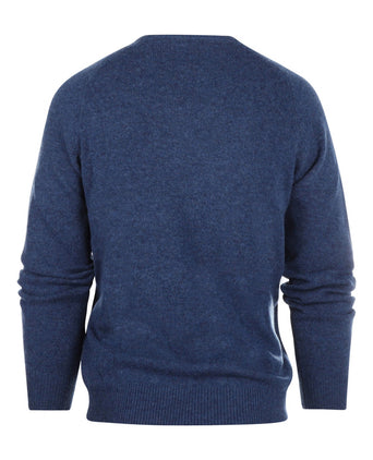 Klassischer Lammwollpullover mit V-Ausschnitt | Blau