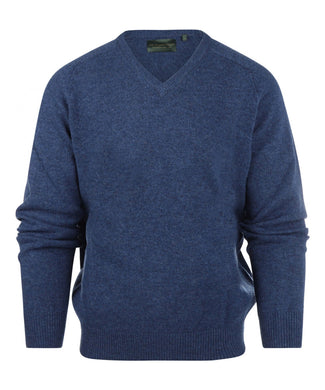 Klassischer Lammwollpullover mit V-Ausschnitt | Blau Klassischer Lammwollpullover mit V-Ausschnitt | Blau