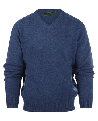 Klassischer Lammwollpullover mit V-Ausschnitt | Blau