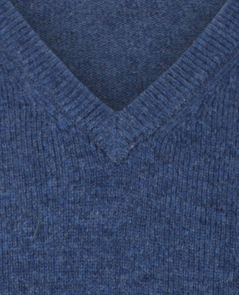 Klassischer Lammwollpullover mit V-Ausschnitt | Blau