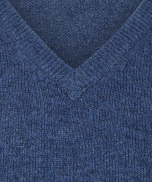 Klassischer Lammwollpullover mit V-Ausschnitt | Blau