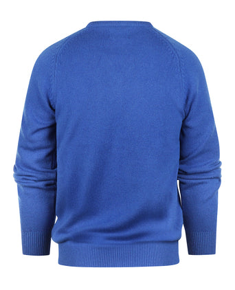 Klassischer Lammwollpullover mit V-Ausschnitt | Blau