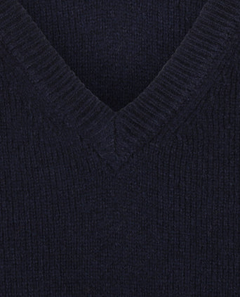 Klassischer Lammwollpullover mit V-Ausschnitt | Marineblau