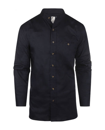 Overhemd Grandfather Shirt linnen | Navy Blauw