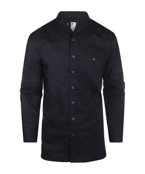 Overhemd Grandfather Shirt linnen | Navy Blauw