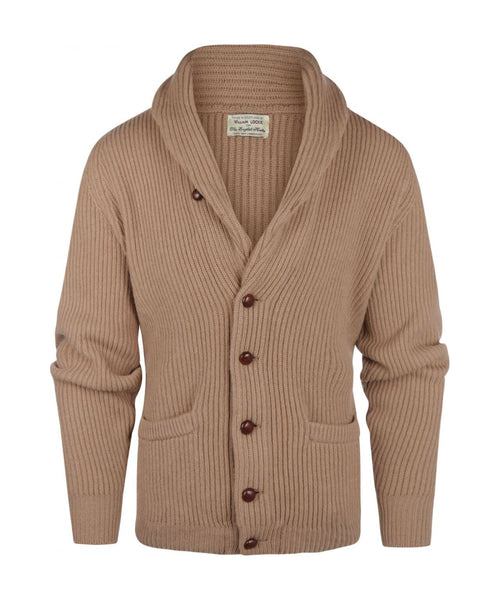 William Lockie Cardigan mit Knopfleiste und Schalkragen | Kamel